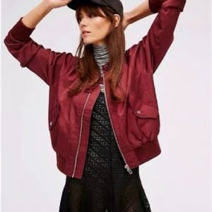 FREE PEOPLE Burgundy Bomber Jacket